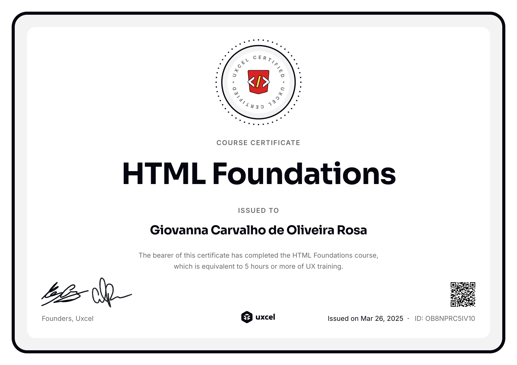 Giovanna Carvalho de Oliveira Rosa's certificate